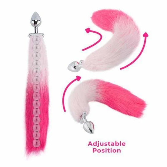 Elegant 2328 Pink with White Fox Shapeable Metal Tail, 18