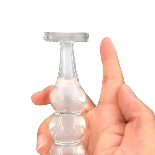 Ergonomic 8523 Glass Clear Anal Bead Plug