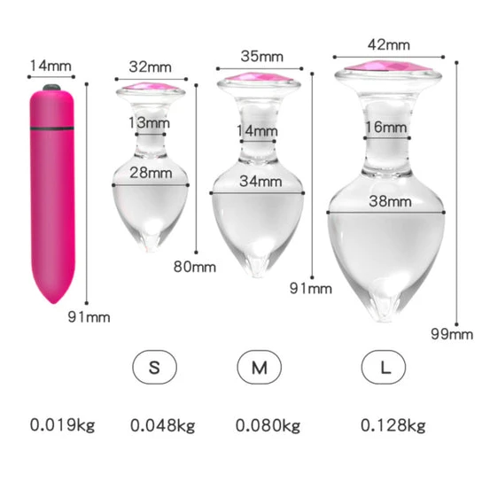 GreatBenefit 9873 Jeweled Rose Pink Glass Plug Set (3 Piece)