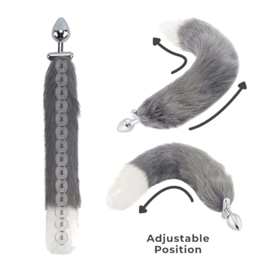 Grey with White Fox Shapeable Metal Tail, 18