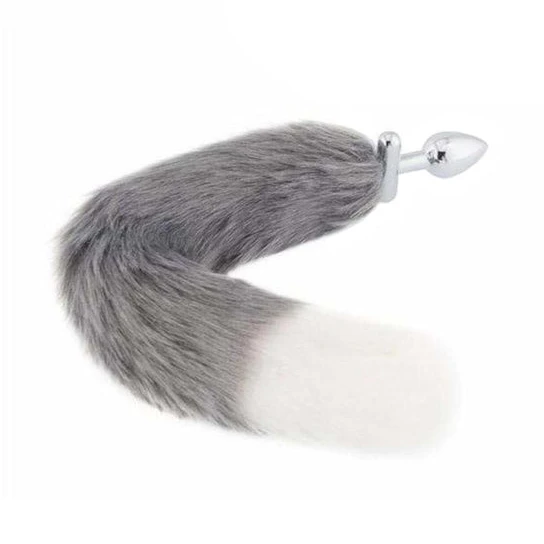 Grey with White Fox Shapeable Metal Tail, 18