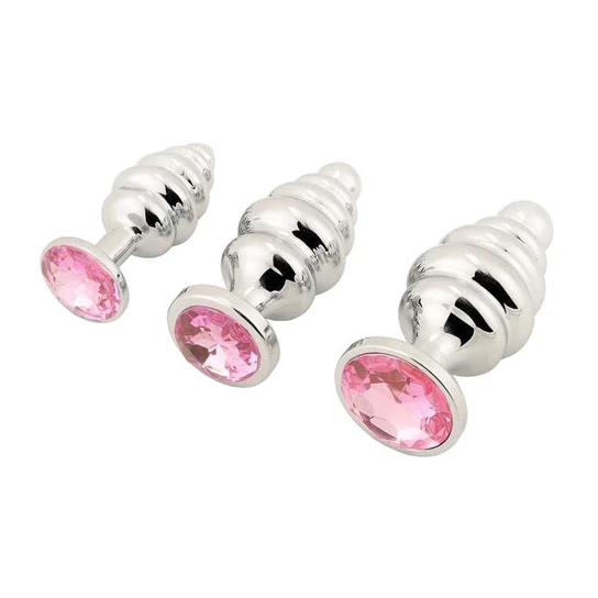 PerfectFit 9427 Pink Ribbed Jeweled Anal Training Set (3 Piece)