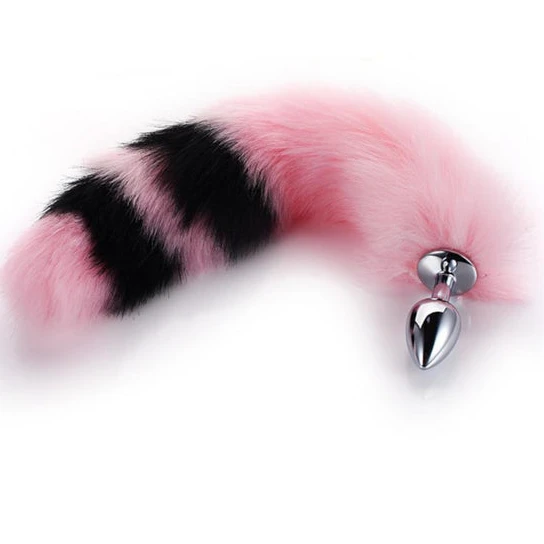 Pink with Black Anal Fox Metal Tail, 14