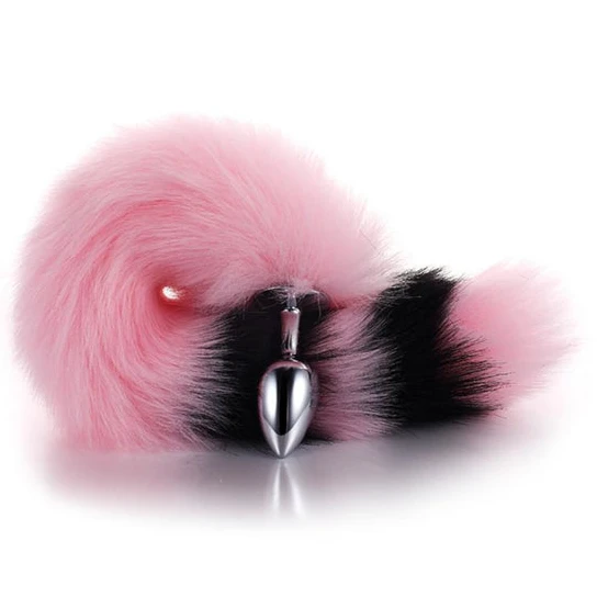 Pink with Black Anal Fox Metal Tail, 14