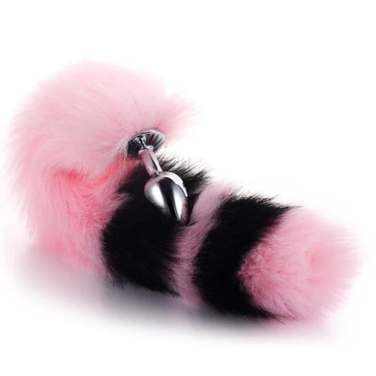 Pink with Black Anal Fox Metal Tail, 14