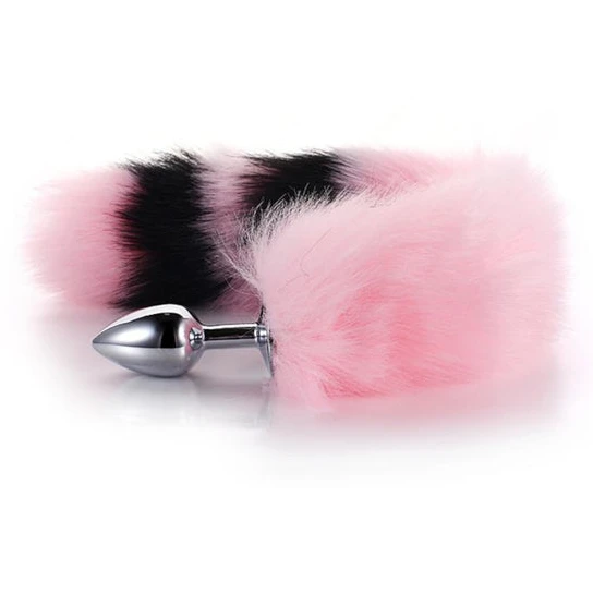 Pink with Black Anal Fox Metal Tail, 14