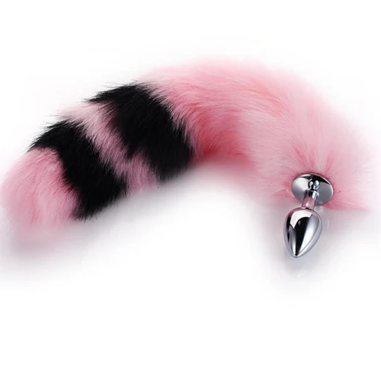 Pink with Black Anal Fox Metal Tail, 14