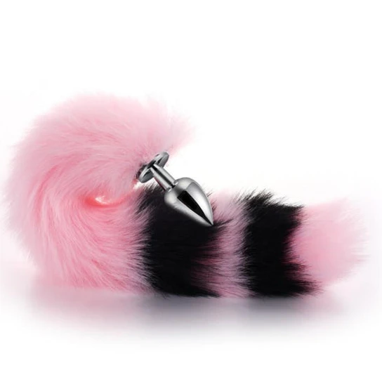 Pink with Black Anal Fox Metal Tail, 14