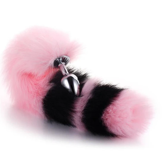Pink with Black Anal Fox Metal Tail, 14