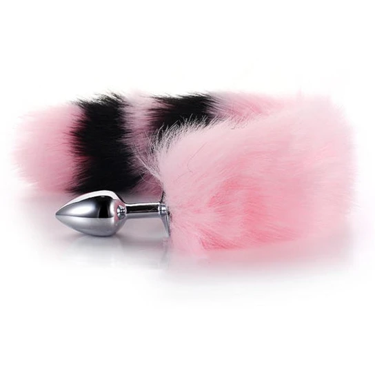 Pink with Black Anal Fox Metal Tail, 14