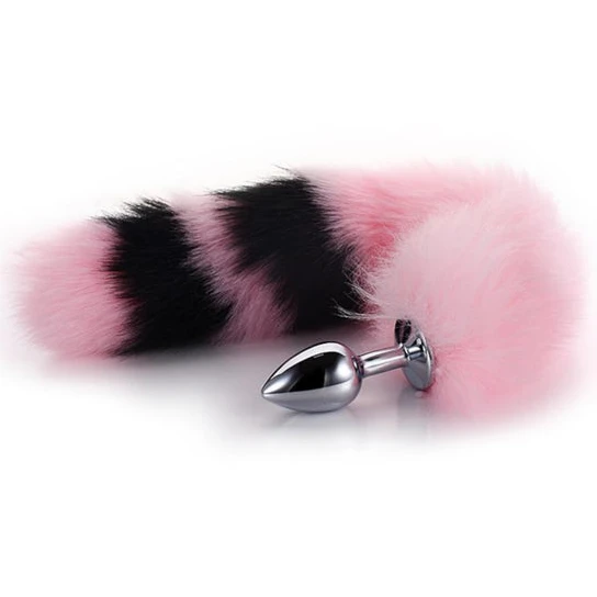 Pink with Black Anal Fox Metal Tail, 14" GreatBenefit 3010