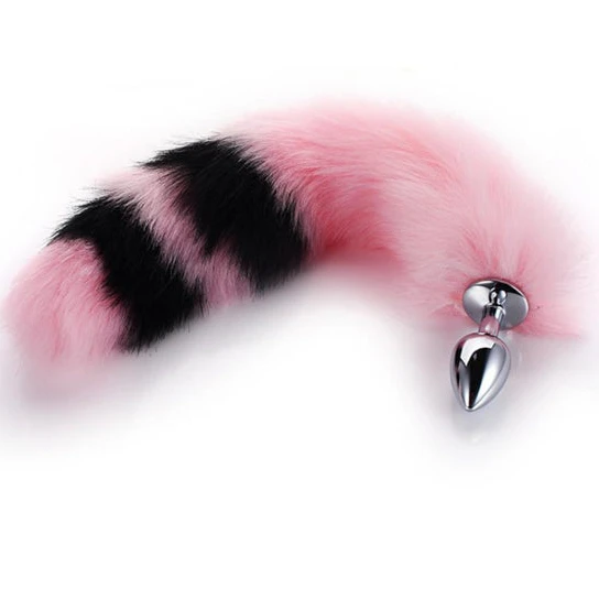 Pink with Black Anal Fox Metal Tail, 14