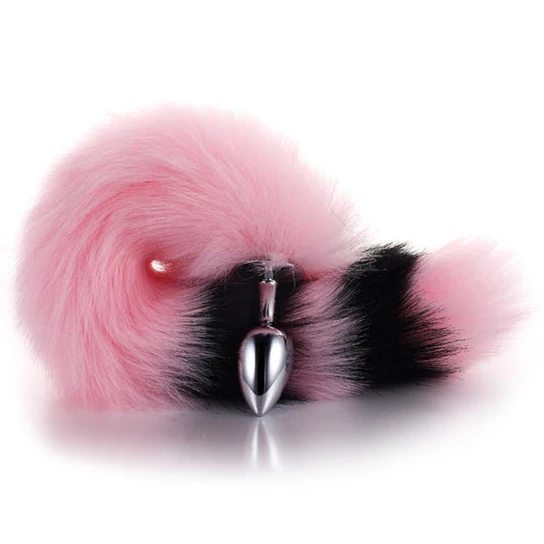 Pink with Black Anal Fox Metal Tail, 14