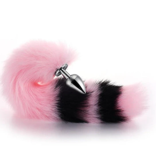 Pink with Black Anal Fox Metal Tail, 14