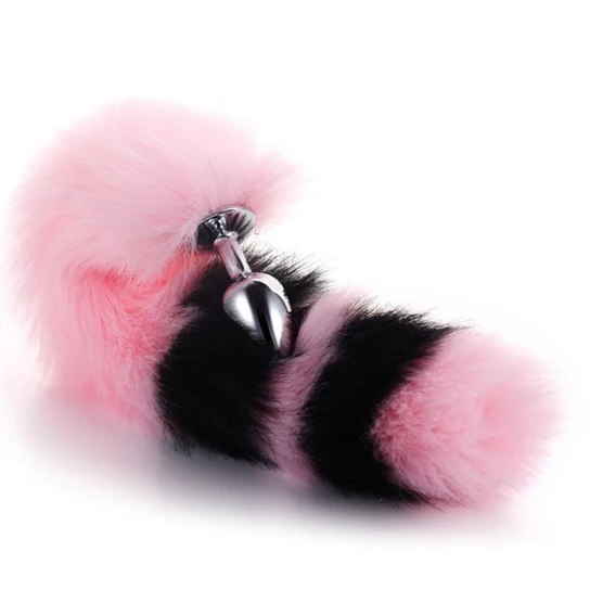 Pink with Black Anal Fox Metal Tail, 14