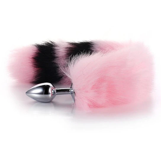 Pink with Black Anal Fox Metal Tail, 14