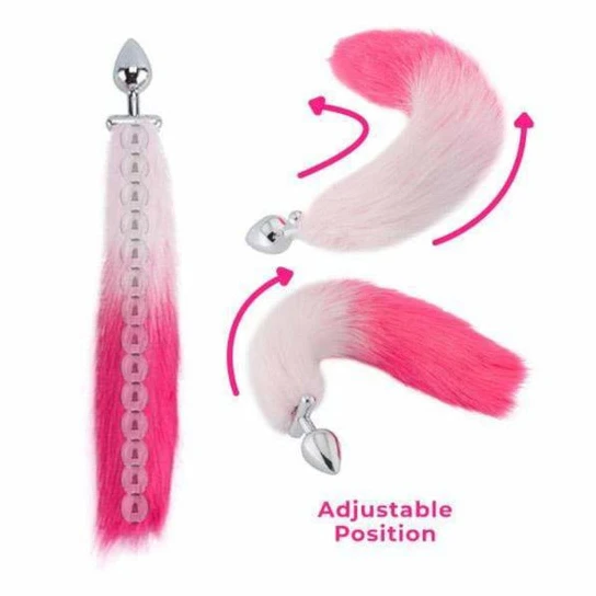 Pink with White Fox Shapeable Metal Tail, 18