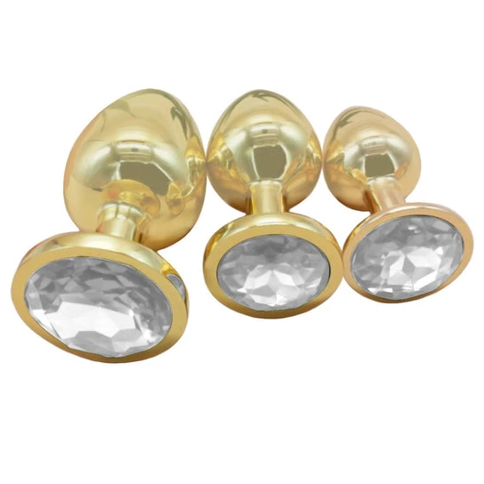 Pleasurable 7682 Gold Anal Toy Jeweled Plug