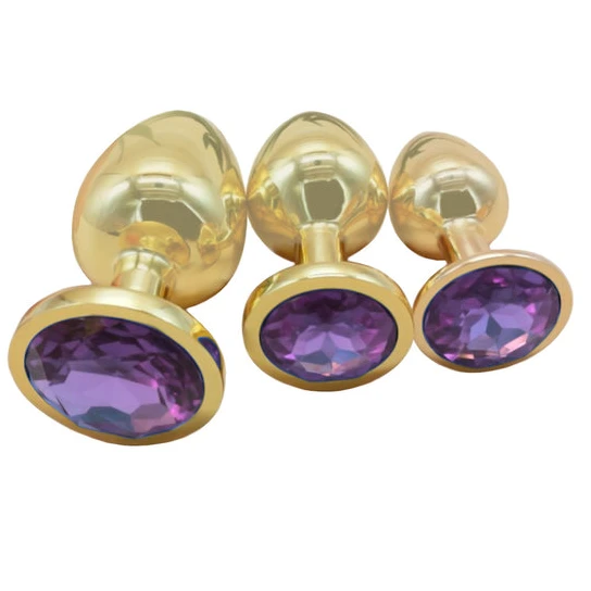 Pleasurable 7682 Gold Anal Toy Jeweled Plug