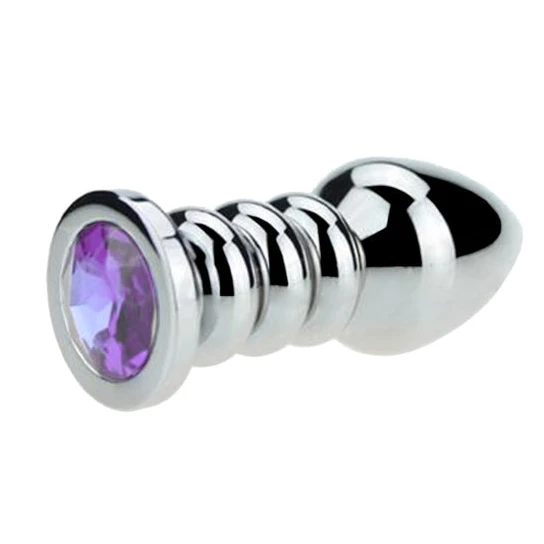 Pleasurable 771 Ribbed Steel Jeweled Plug