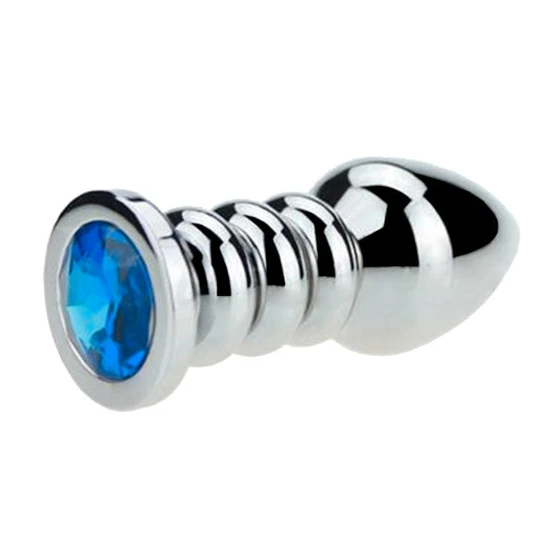 Pleasurable 771 Ribbed Steel Jeweled Plug