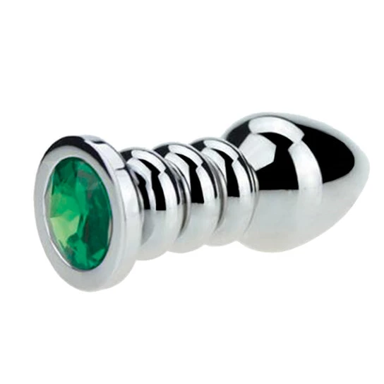 Pleasurable 771 Ribbed Steel Jeweled Plug