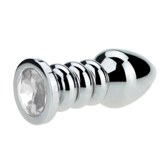 Pleasurable 771 Ribbed Steel Jeweled Plug