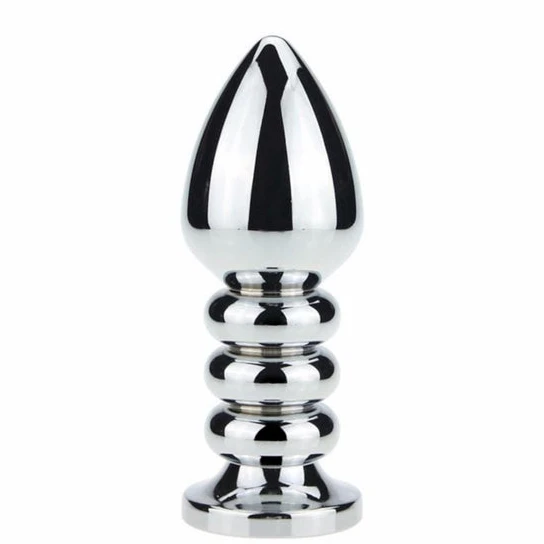 Pleasurable 771 Ribbed Steel Jeweled Plug
