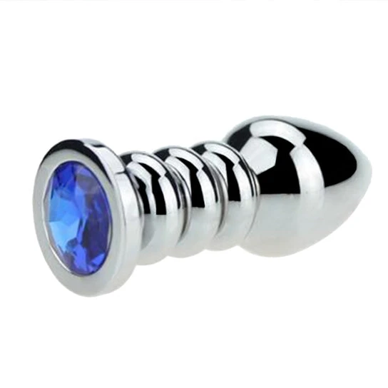 Pleasurable 771 Ribbed Steel Jeweled Plug