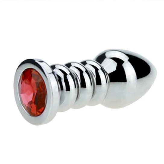 Pleasurable 771 Ribbed Steel Jeweled Plug
