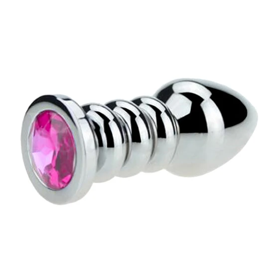 Pleasurable 771 Ribbed Steel Jeweled Plug