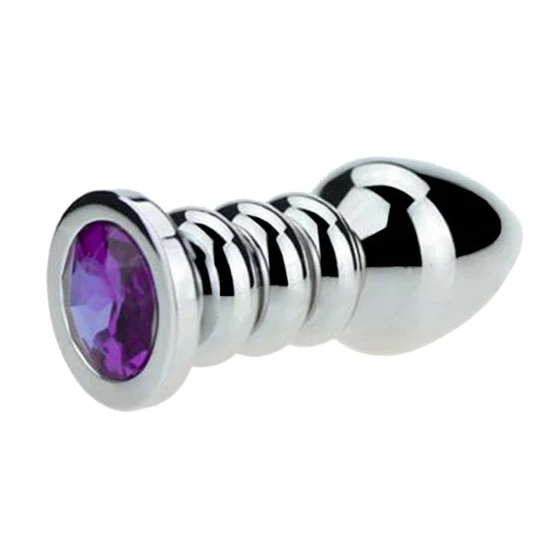 Pleasurable 771 Ribbed Steel Jeweled Plug