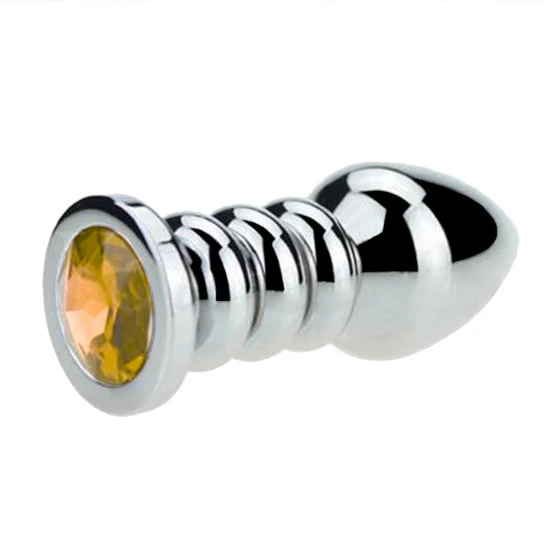 Pleasurable 771 Ribbed Steel Jeweled Plug