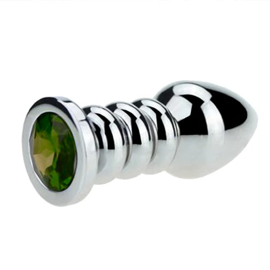 Pleasurable 771 Ribbed Steel Jeweled Plug