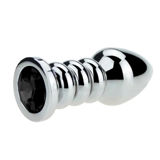 Pleasurable 771 Ribbed Steel Jeweled Plug