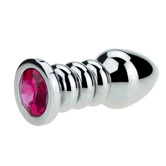 Pleasurable 771 Ribbed Steel Jeweled Plug