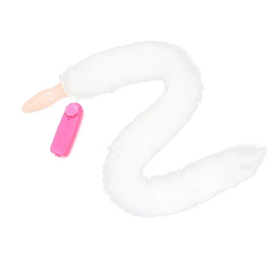 Premium 8713 White Fox Tail Vibrator, 13