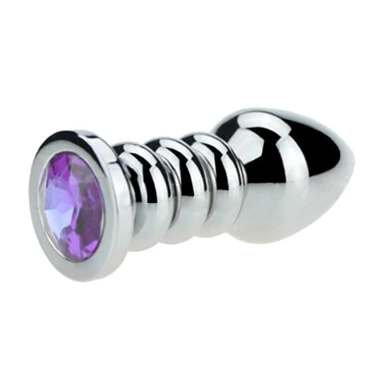 Ribbed Steel Jeweled Plug AllNight 8438