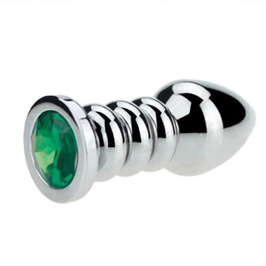Ribbed Steel Jeweled Plug AllNight 8438