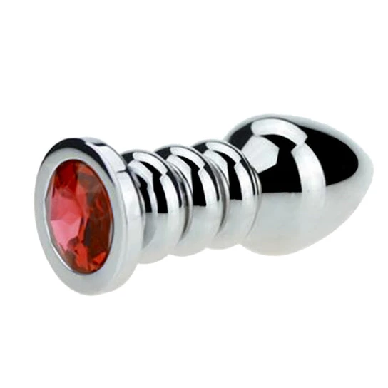 Ribbed Steel Jeweled Plug AllNight 8438