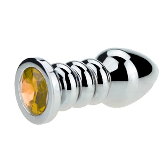 Ribbed Steel Jeweled Plug AllNight 8438