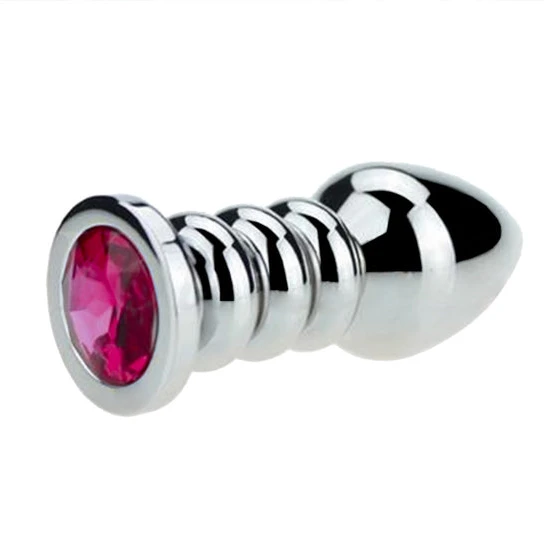 Ribbed Steel Jeweled Plug AllNight 8438