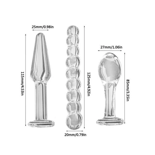 Transparent Anal Glass Bead Dildos (3 Piece) PartnerFriendly 7601