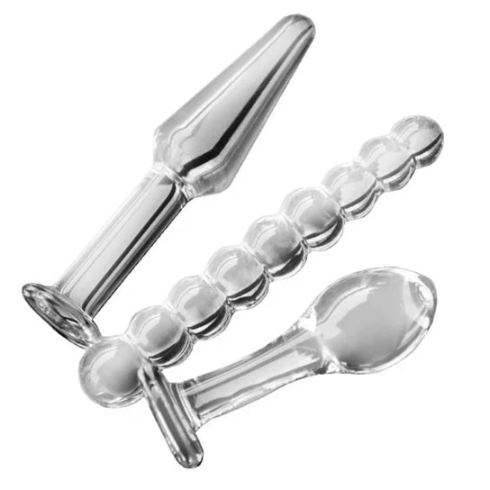 Transparent Anal Glass Bead Dildos (3 Piece) PartnerFriendly 7601