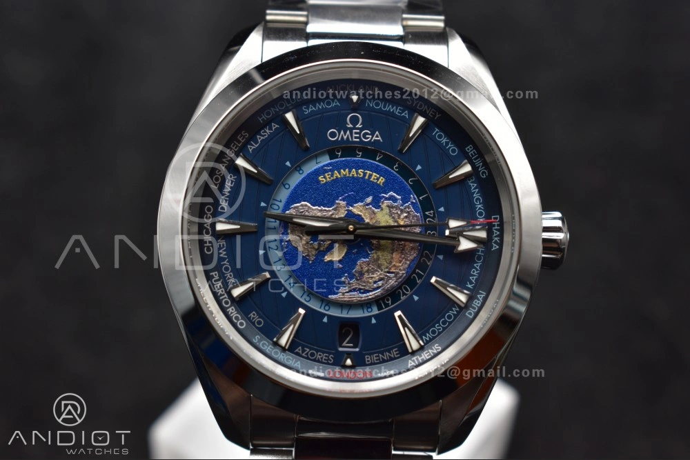 Aqua Terra Worldtimer VSF 1:1 Best Edition Blue Dial on SS Bracelet A8938 Super Clone