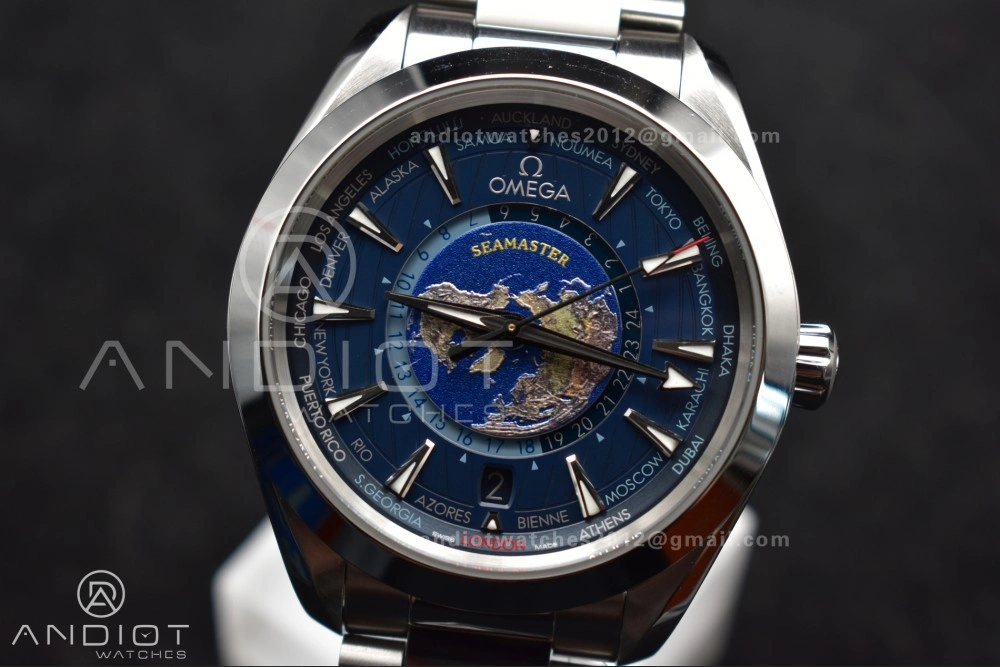 Aqua Terra Worldtimer VSF 1:1 Best Edition Blue Dial on SS Bracelet A8938 Super Clone