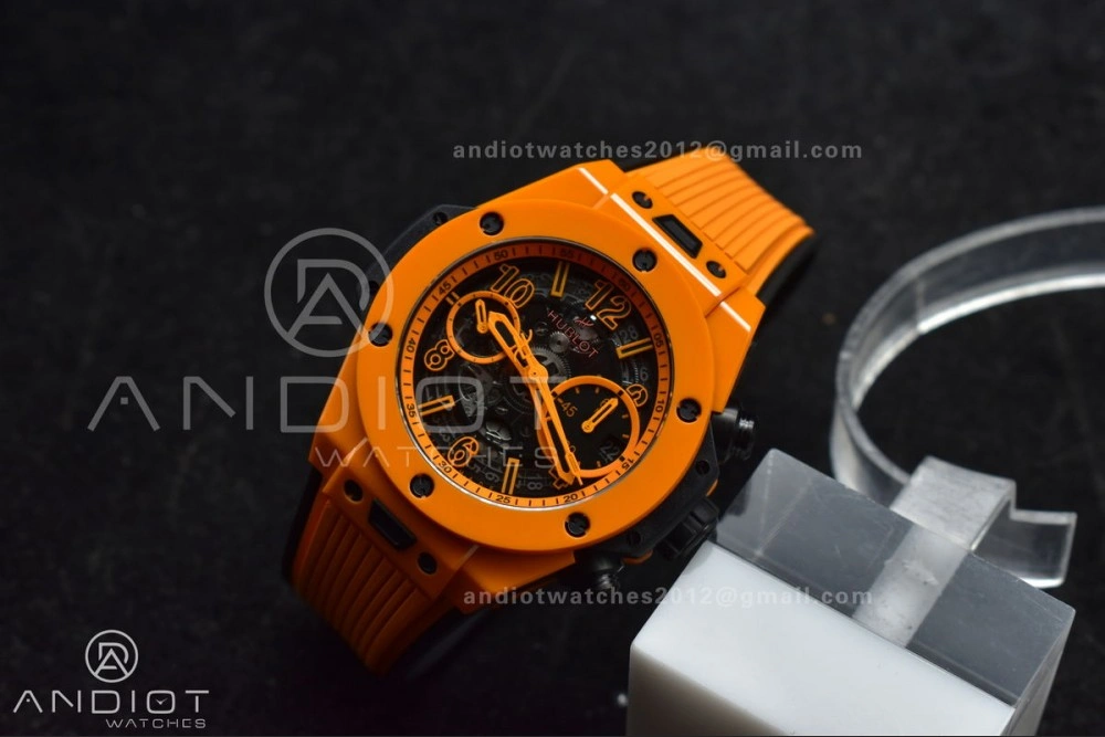 Big Bang Unico 42mm Orange Ceramic BBF 1:1 Best Edition Skeleton Dial on Orange Rubber Strap A1280 V2