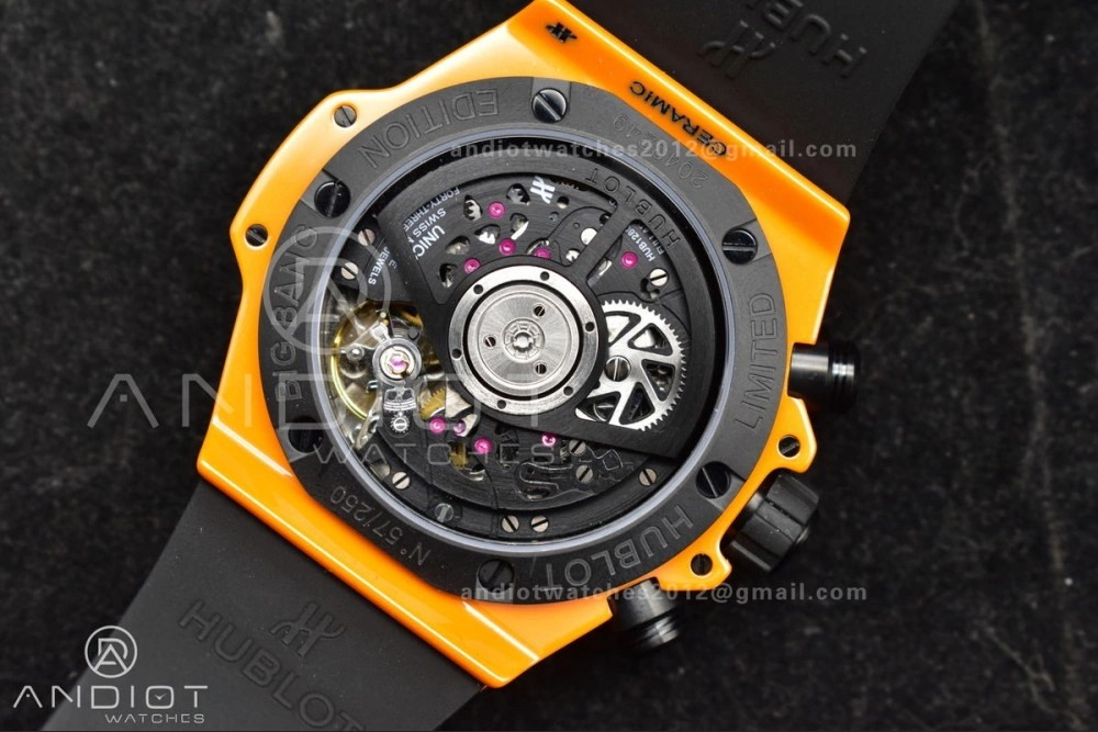 Big Bang Unico 42mm Orange Ceramic BBF 1:1 Best Edition Skeleton Dial on Orange Rubber Strap A1280 V2