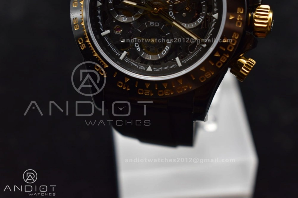 Blaken Daytona PVD Ceramic Bezel GETF Best Edition Skeleton Gold Dial on Black Rubber Strap SA4130