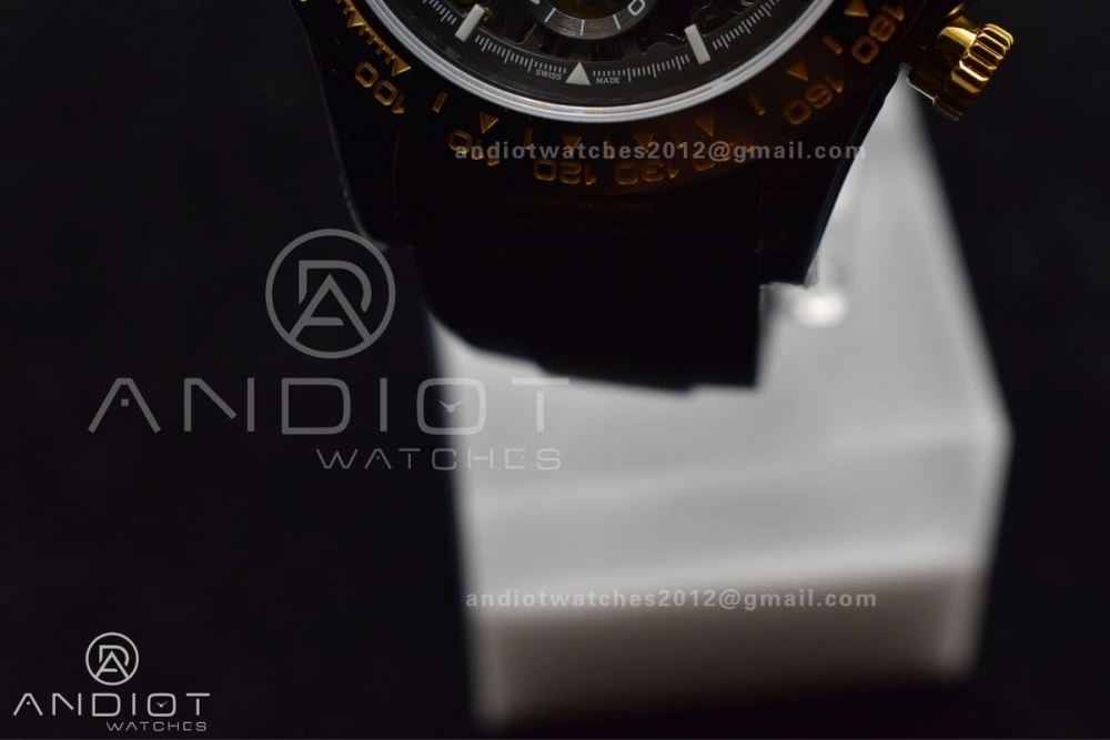 Blaken Daytona PVD Ceramic Bezel GETF Best Edition Skeleton Gold Dial on Black Rubber Strap SA4130